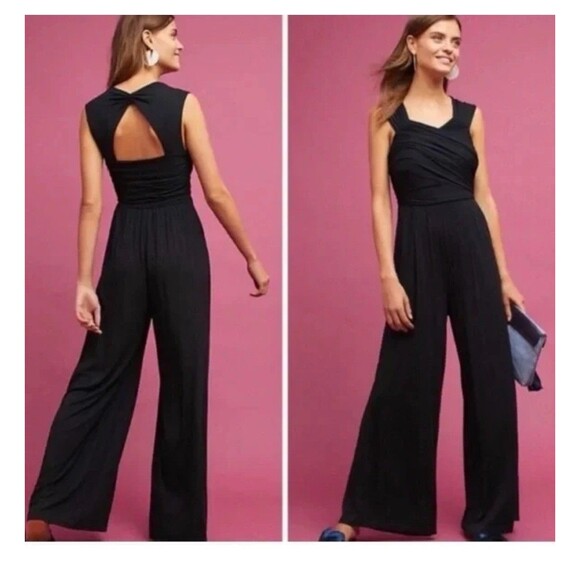 Moulinette Soeurs Pants - Moulinette Soeurs Anthropologie Molly Black Wide Leg Jersey Jumpsuit size M